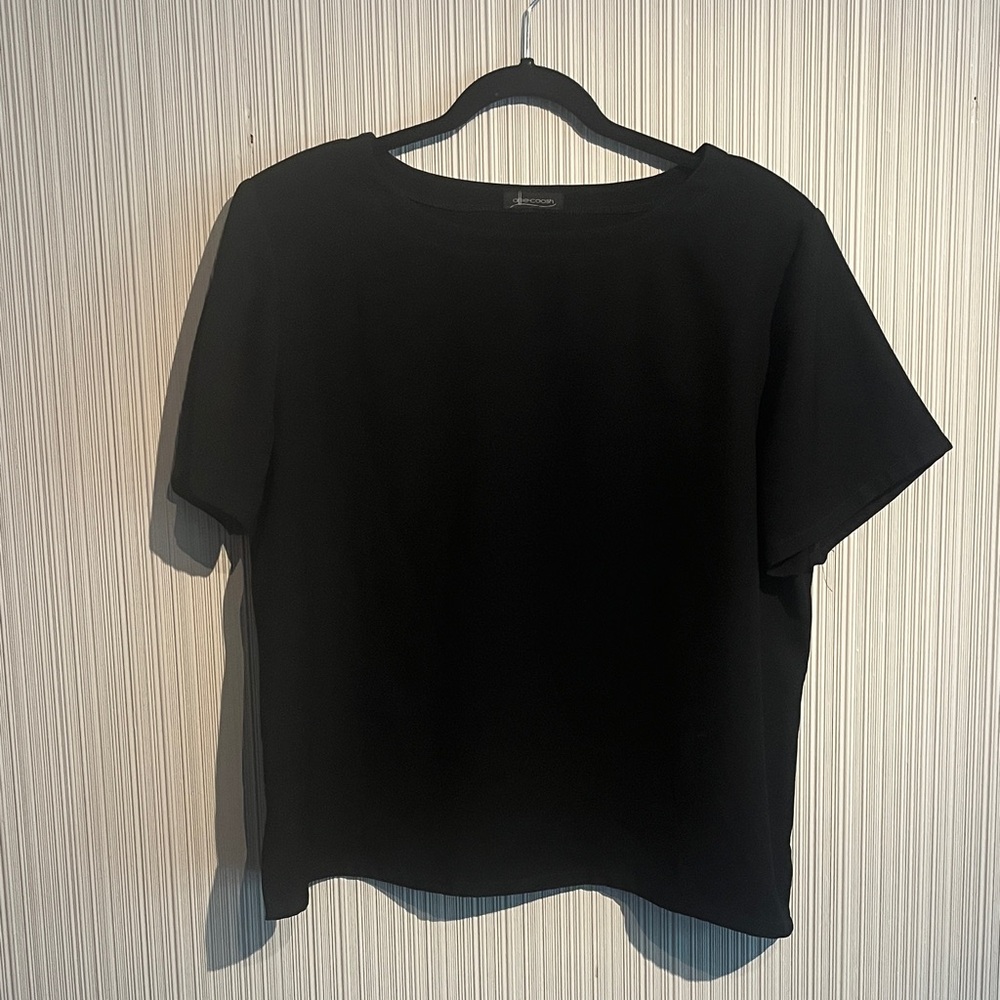 Plus size black Allie Coosh short sleeve top with shoulder pads